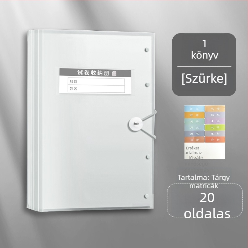A3-as műanyag dokumentummappa átlátszó zsebekkel tesztlapokhoz