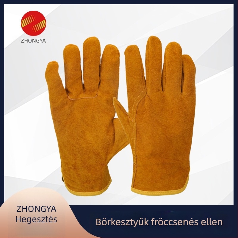 Tehénbőr hegesztőkesztyűk, hőálló védőkesztyűk a forró fröccsenések ellen, kopásálló, hosszabbított és vastagított.