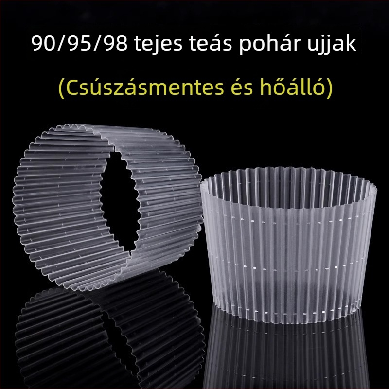 Eldobható, átlátszó műanyag pohárhüvely tej-teához hőszigeteléssel, 90/95/98 mm átmérőjű poharakhoz