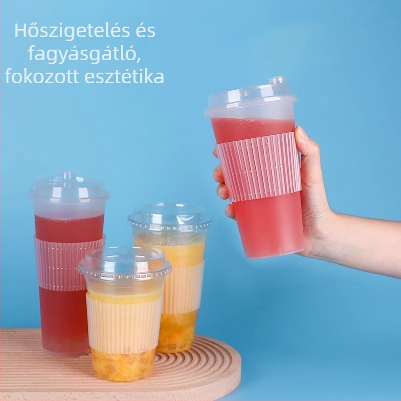 Eldobható, átlátszó műanyag pohárhüvely tej-teához hőszigeteléssel, 90/95/98 mm átmérőjű poharakhoz