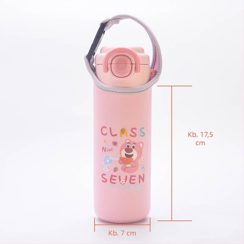 Hordozható pohárfogó fogantyúval, 500 ml, rajzolt dizájn, védőtasak gyerekeknek