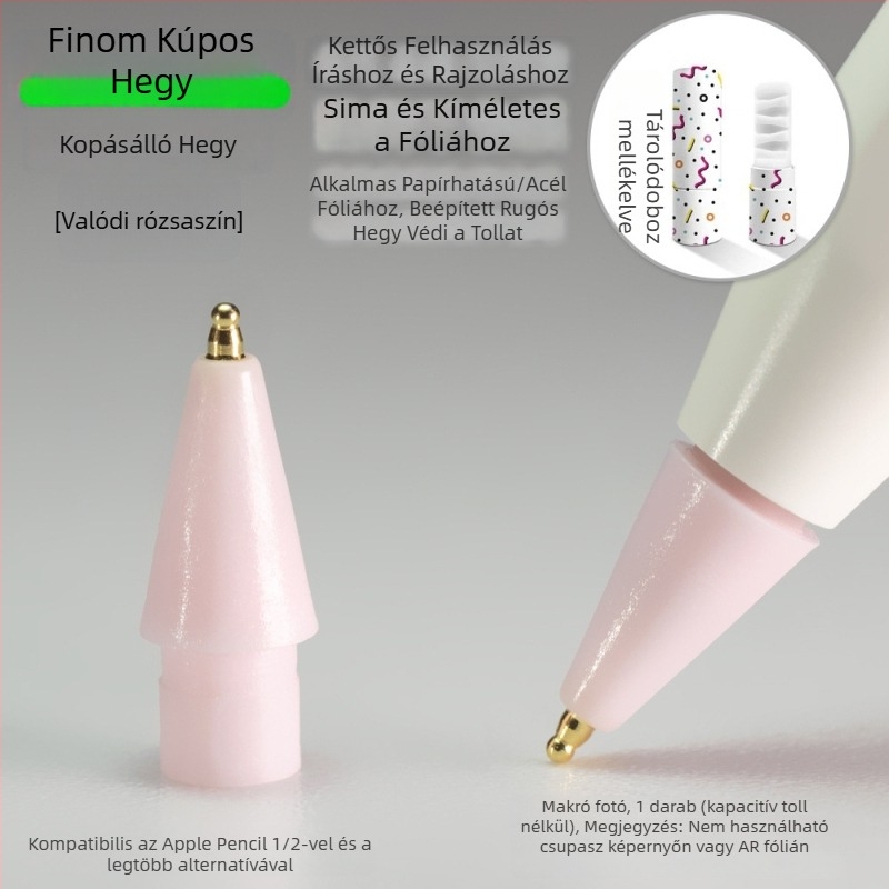 Apple Pencil-hez illeszkedő kopásálló fém heg, vékony tök alakú csúccsal íráshoz