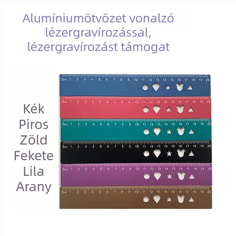 Lézerrel gravírozott alumínium ötvözetből készült négy darabos vonalzó készlet háromszög vonalzók (15 cm és 20 cm)