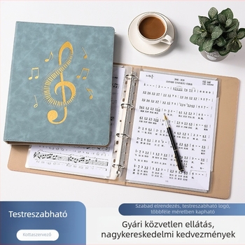 A4-es méretű kotta tároló könyv, nagy kapacitású, bőrhatású borítóval, cserélhető kottaoldalak