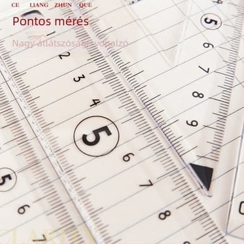 Átlátszó 4-darabos vonalzókészlet körzővel és háromszög-vonalzóval diákoknak
