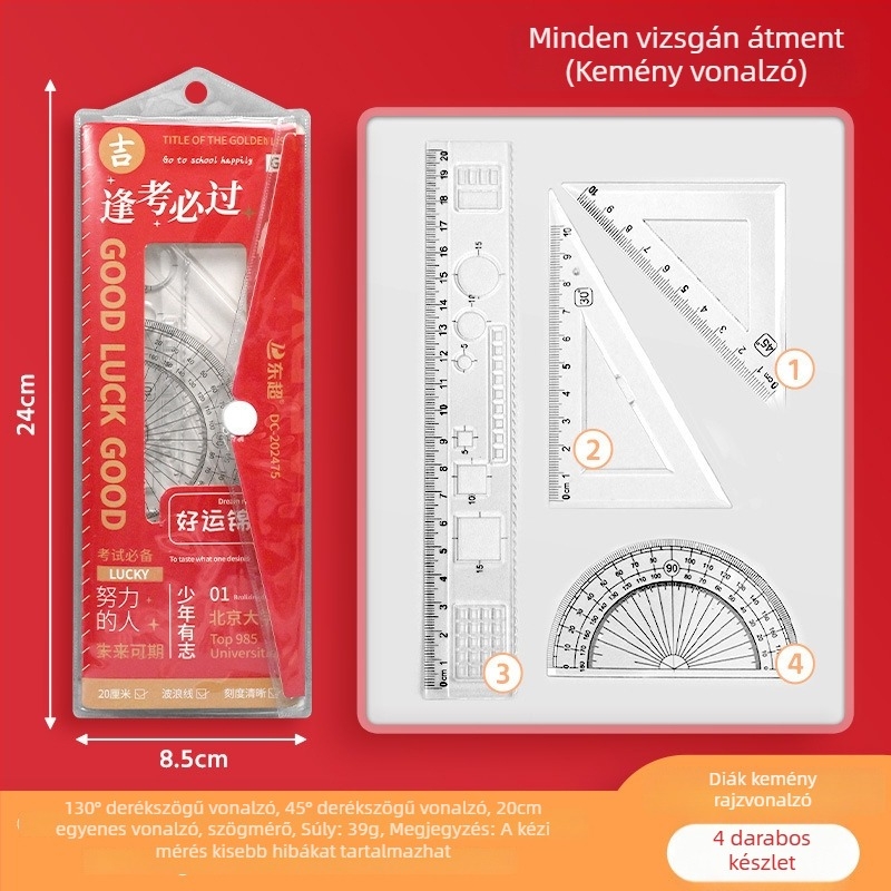 Xiaomeng DPTC-38 20 cm-es vonalzó készlet – műanyag mérő- és rajzeszközök diákoknak
