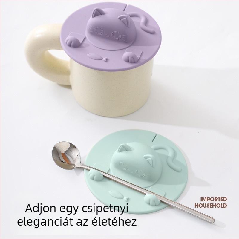 Macskás pohárfedél – élelmiszer-minőségű szilikon, hőálló és porálló, univerzális fedél üvegpohárhoz, telefon-tartó