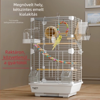 Akril madárkalitka papagáj tájkép-dizájnnal, nagy villa-stílusú kalitka, hímzett szem motívummal
