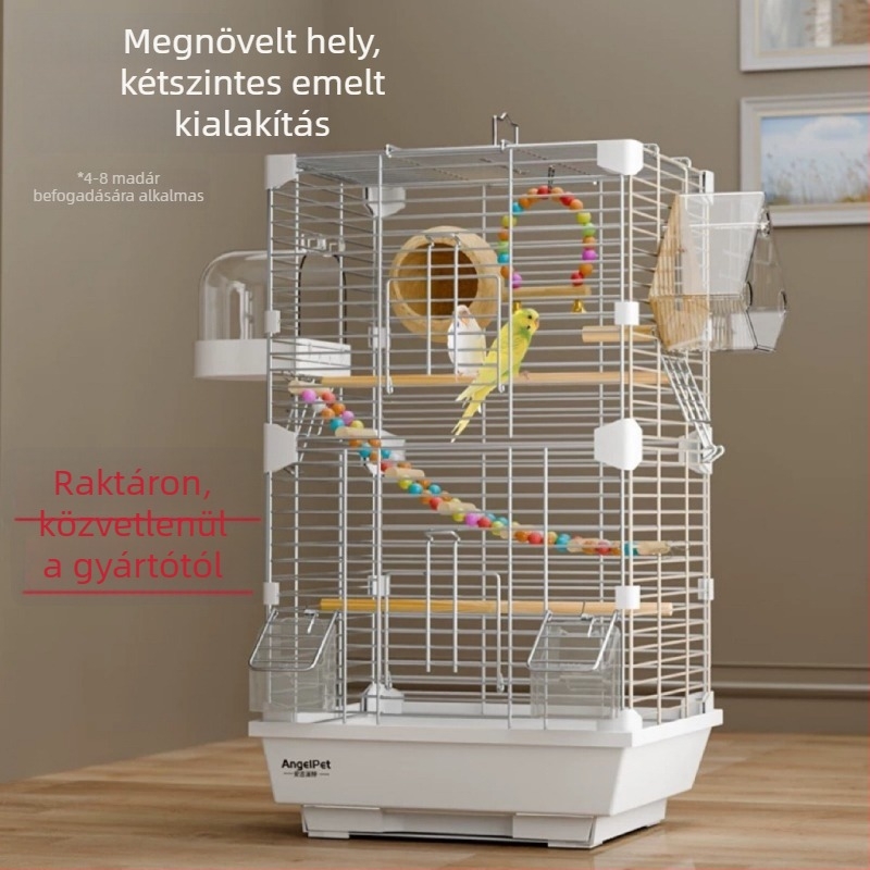 Akril madárkalitka papagáj tájkép-dizájnnal, nagy villa-stílusú kalitka, hímzett szem motívummal