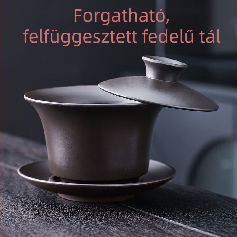 Lila agyagból készült forgó fedelű teás tál – prémium kung-fu teáskészlet