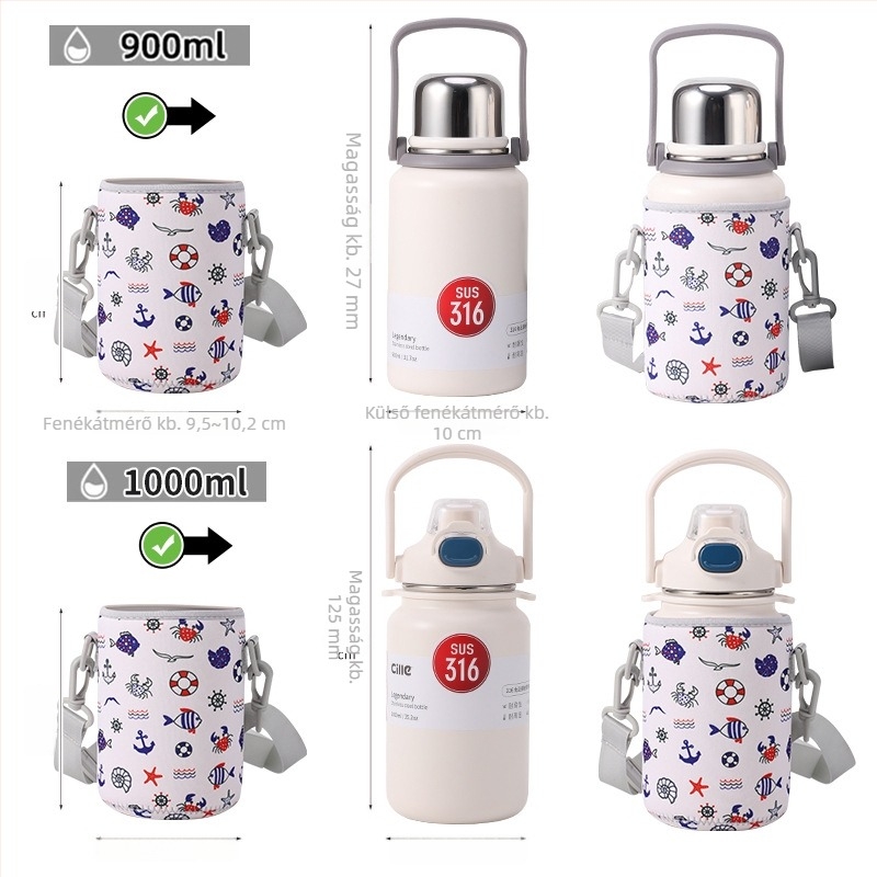 900–1000 ml-es neoprénes védőhüvely termospohárhoz, ideális túrázáshoz, tárolórekesszel