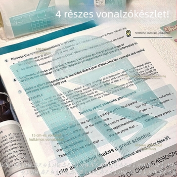 Silikonból készült vonalzó készlet, 15 cm, négy darabos készlet: fokmérő, egyenes vonalzó, háromszögvonalzó és hullámvonalzó, diákok számára
