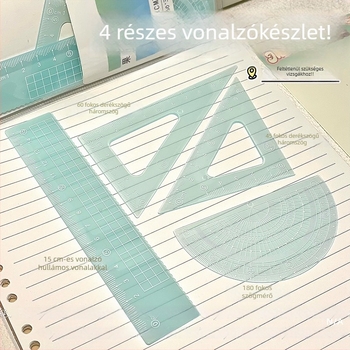 Silikonból készült vonalzó készlet, 15 cm, négy darabos készlet: fokmérő, egyenes vonalzó, háromszögvonalzó és hullámvonalzó, diákok számára