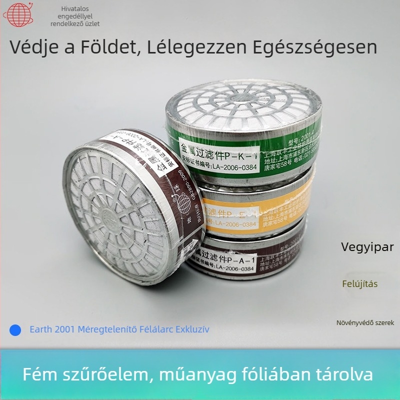 Earth 2001/2008 gázmaszk fém szűrődobozzal, ipari védő félmaszk