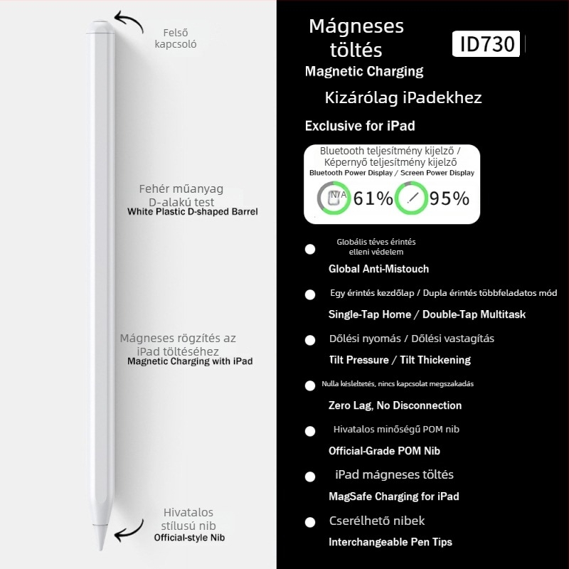 3 LED-es energia kijelzővel rendelkező mágneses kapacitív stylus iPadhez – rajzoláshoz és íráshoz