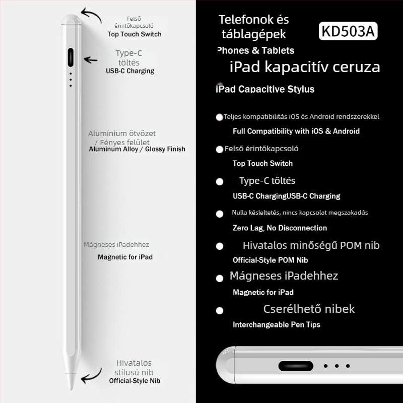 3 LED-es energia kijelzővel rendelkező mágneses kapacitív stylus iPadhez – rajzoláshoz és íráshoz
