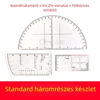 Háromrészes készlet: félköríves vonalzó, kis Zh-vonalzó, koordináta-skála vonalzó terepi műveletekhez