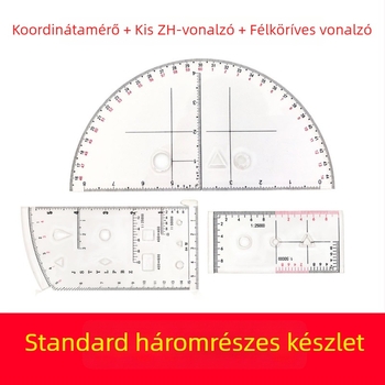 Háromrészes készlet: félköríves vonalzó, kis Zh-vonalzó, koordináta-skála vonalzó terepi műveletekhez