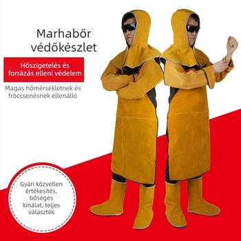 Tehénbőrös hegesztővédő készlet: lángálló, kopásálló ruházat és bőrből készült kötény