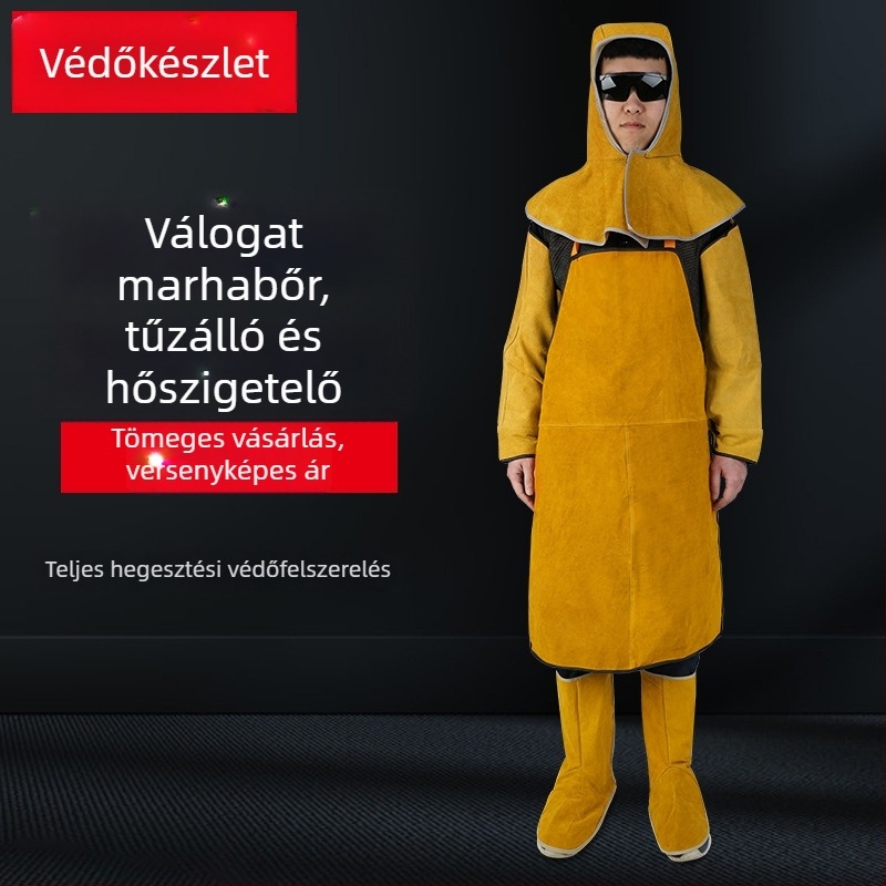 Tehénbőrös hegesztővédő készlet: lángálló, kopásálló ruházat és bőrből készült kötény
