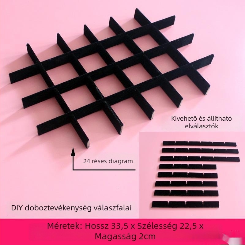 DIY ékszerdoboz hálós rekeszekkel, kézzel készített tevékenység tábla hálós bevonattal, belső tálca és kártyatartó