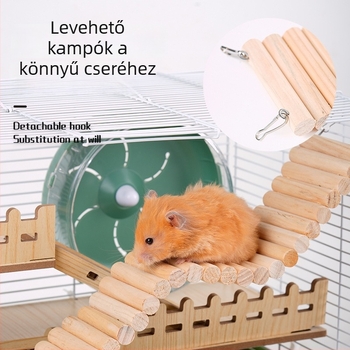 Fából készült hörcsög dekorációs készlet hosszú mászó lépcsőkkel, íves fádíddal és kisállat fészekkel
