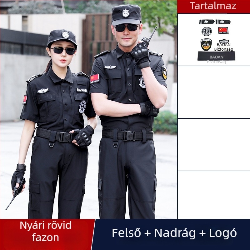 Nyári rövid ujjú biztonsági egyenruha kiképzésre és szolgálatra, modell 511, fekete, gyorsan száradó nedvességvezető anyag