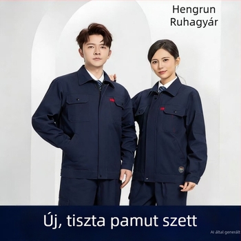 Prémium 100% pamut munkaruha készlet tavasz–őszre, hosszú ujjú munka-ruha műhely és autójavító részleghez, tartós és szennyeződésálló