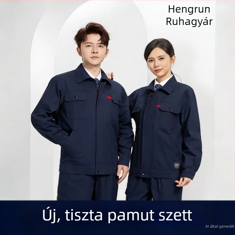 Prémium 100% pamut munkaruha készlet tavasz–őszre, hosszú ujjú munka-ruha műhely és autójavító részleghez, tartós és szennyeződésálló