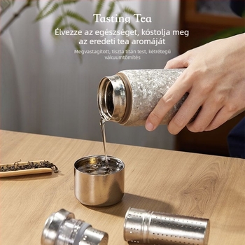 Tiszta titán termosz mágneses fedővel és mechanikus hőmérséklet-kijelzővel, tea–víz elválasztás, hordozható autóhoz