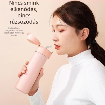 Intelligens hőmérséklet-kijelzővel ellátott termosz pohár, egyenes kialakítás, minimalistikus rozsdamentes acél