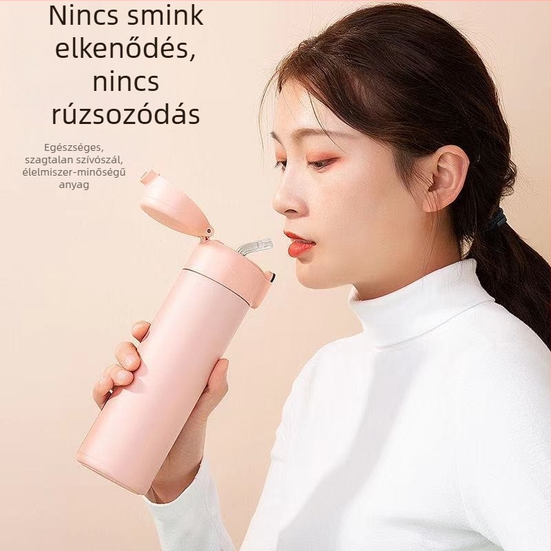 Intelligens hőmérséklet-kijelzővel ellátott termosz pohár, egyenes kialakítás, minimalistikus rozsdamentes acél