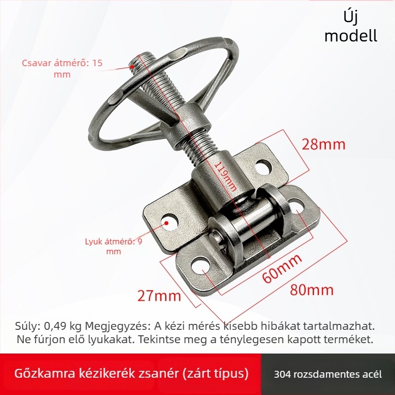 Rozsdamentes acélból készült gőzölő kocsi forgó kézikerékkel, nyomó fogantyú és kör alakú sütő-szelep, fém gőzölő sütő fogantyú