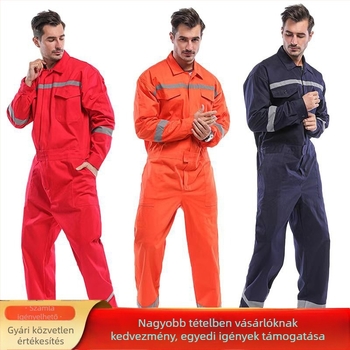 Férfi 100% pamut munkaruha overál reflexiós csíkokkal, vastagított, kopásálló, tűzálló, hajógyárak és üzemek dolgozóinak