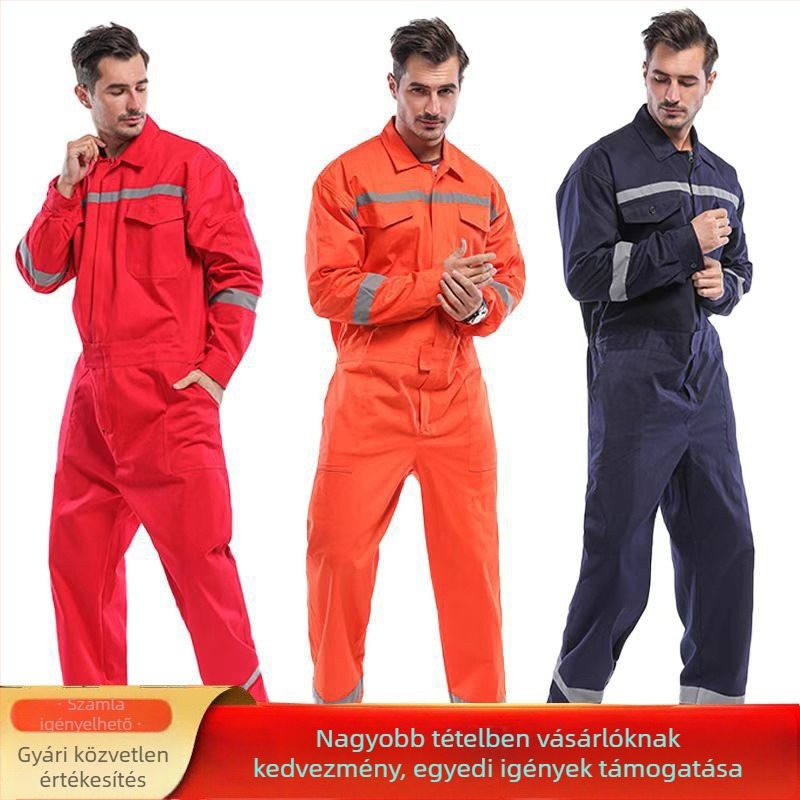 Férfi 100% pamut munkaruha overál reflexiós csíkokkal, vastagított, kopásálló, tűzálló, hajógyárak és üzemek dolgozóinak
