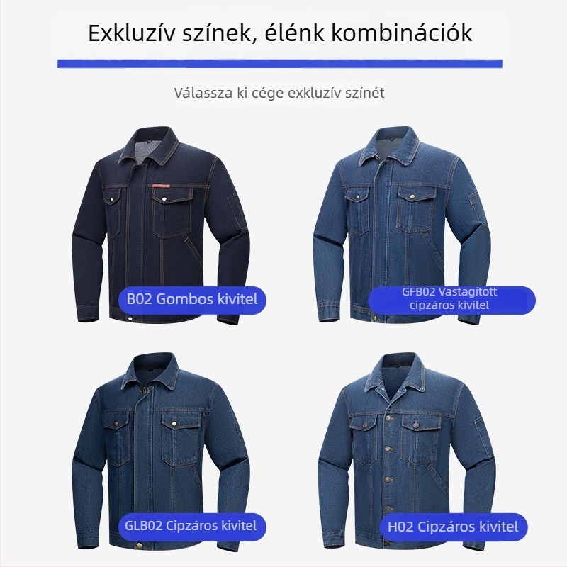 Férfi denim munkaruha készlet hegesztéshez és villamos munkákhoz, lángálló és hőálló, gyárak és építkezések számára, tavasz–ősz, vastag védőruha
