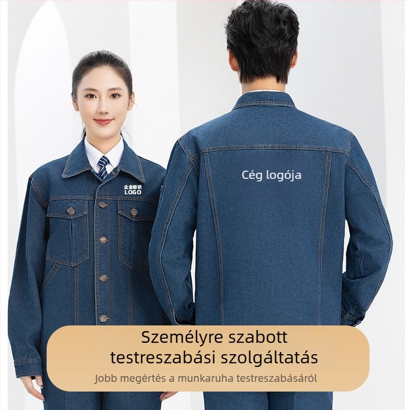 Férfi denim munkaruha készlet hegesztéshez és villamos munkákhoz, lángálló és hőálló, gyárak és építkezések számára, tavasz–ősz, vastag védőruha
