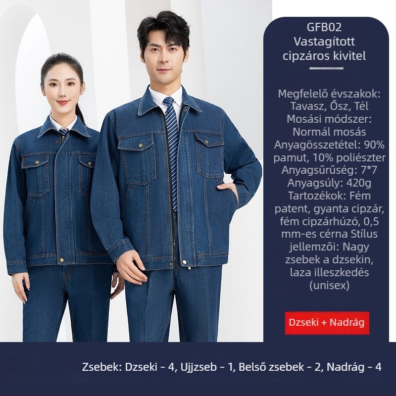 Férfi denim munkaruha készlet hegesztéshez és villamos munkákhoz, lángálló és hőálló, gyárak és építkezések számára, tavasz–ősz, vastag védőruha