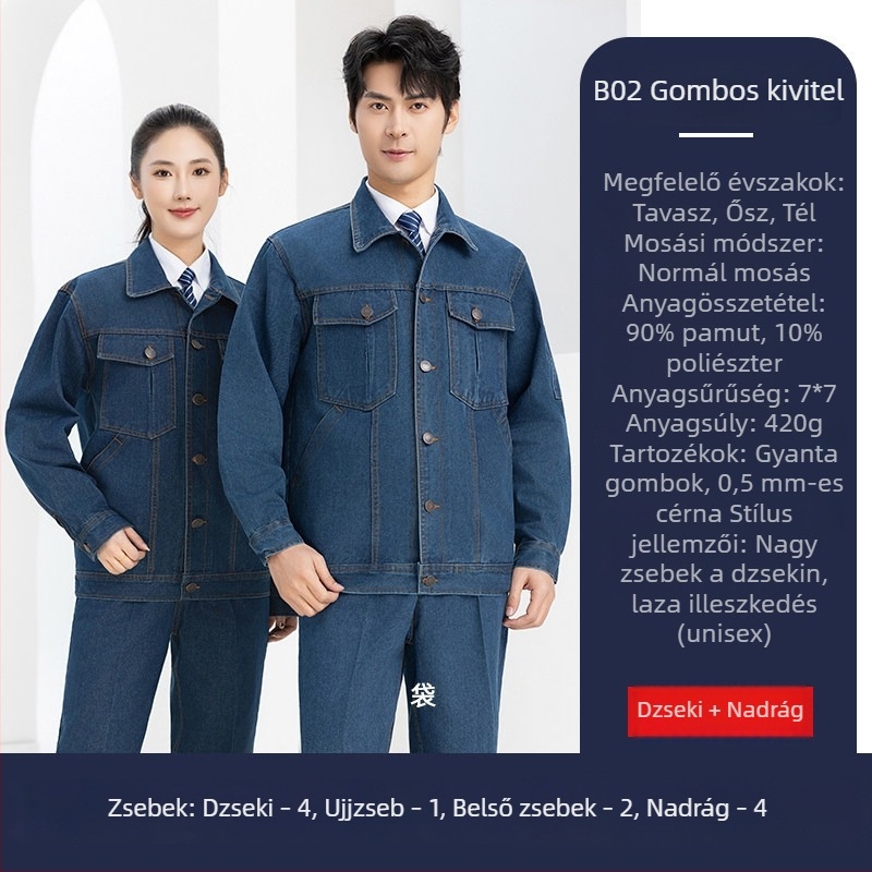 Férfi denim munkaruha készlet hegesztéshez és villamos munkákhoz, lángálló és hőálló, gyárak és építkezések számára, tavasz–ősz, vastag védőruha