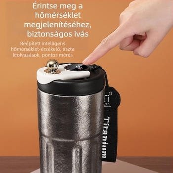 Tiszta titániumból készült termosz pohár intelligens hőmérséklet kijelzővel és tea szeparációs rekesszel, autóban használható, üzleti ajándék