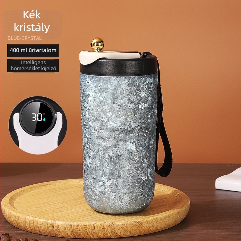 Tiszta titániumból készült termosz pohár intelligens hőmérséklet kijelzővel és tea szeparációs rekesszel, autóban használható, üzleti ajándék