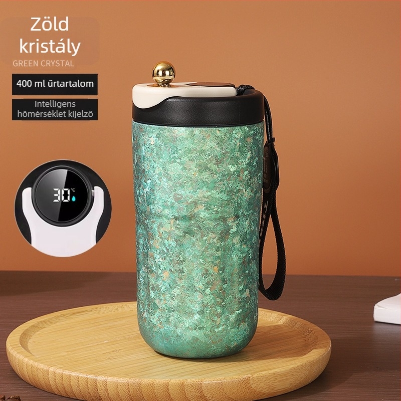 Tiszta titániumból készült termosz pohár intelligens hőmérséklet kijelzővel és tea szeparációs rekesszel, autóban használható, üzleti ajándék