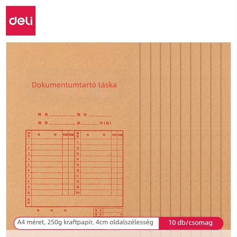 Deli 8383 sor Kraft papír archiv taska, A4 méret, 250 g, vegyes rostú dokumentumok, ajánlattételi taska