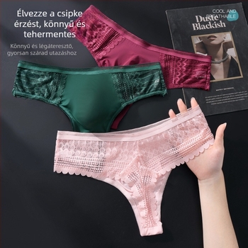 Férfi csipkés tangája, 3D kontúros zsebbel, lélegző Ice Silk anyag