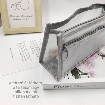 Háromszög alakú átlátszó hálós tolltartó, nagy kapacitású, kétszintes, fiúknak, minimalist stílus, foltálló, irodai kellékek