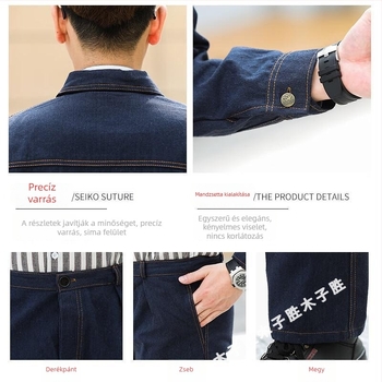 Uniszex denim munkaruha hosszú ujjúval és fényvisszaverő csíkokkal hegesztéshez és autójavításhoz