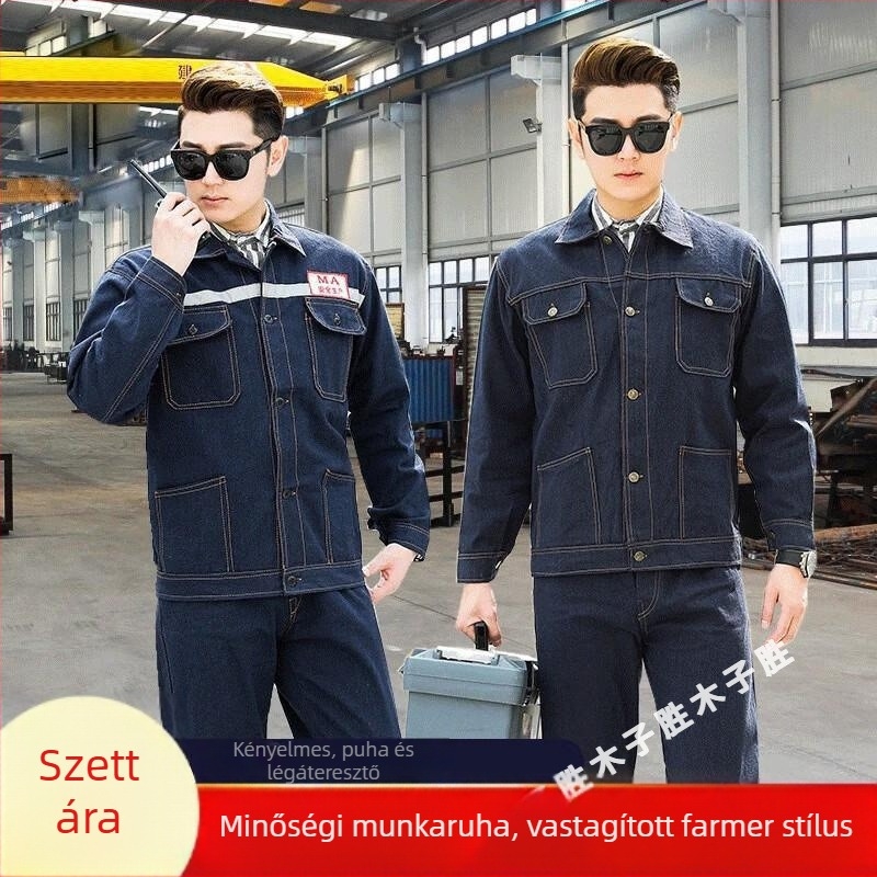 Uniszex denim munkaruha hosszú ujjúval és fényvisszaverő csíkokkal hegesztéshez és autójavításhoz
