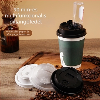 Egyszer használható tejes teás pohár, 90 mm átmérőjű, többfunkciós pillangófedél injektált, papírkávés pohárhoz, univerzális szivárgásmentes szállítási fedél