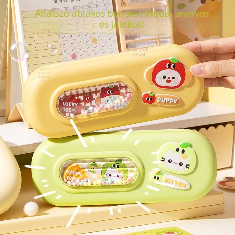Cartoon Bear buborékgép tolltartó, aranyos gyerekes dizájn