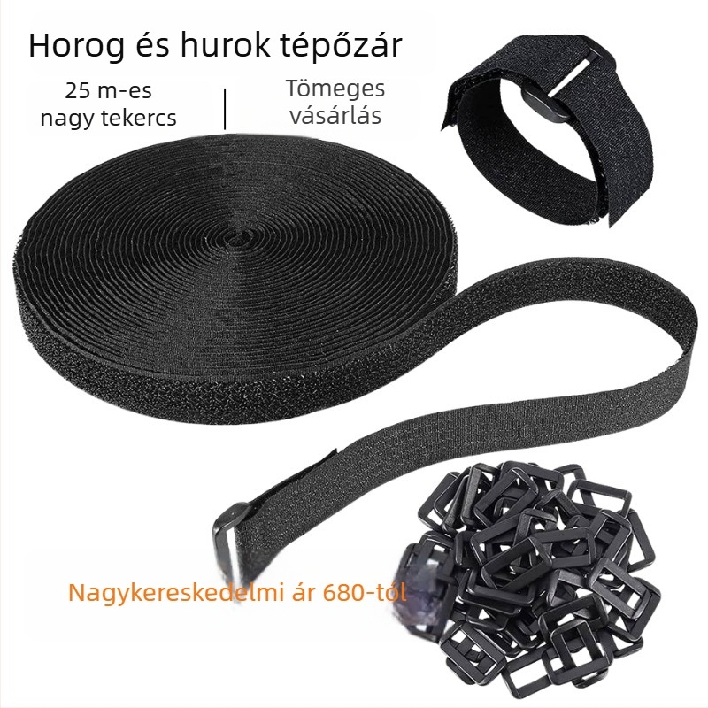 Nylon kábelrendező szalag kampó–hurok Velcro zárással, újrahasználható